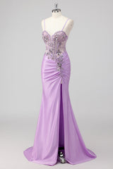 Sparkly Purple Mermaid Corset Sequin Long Prom Dress