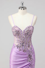 Sparkly Purple Mermaid Corset Sequin Long Prom Dress