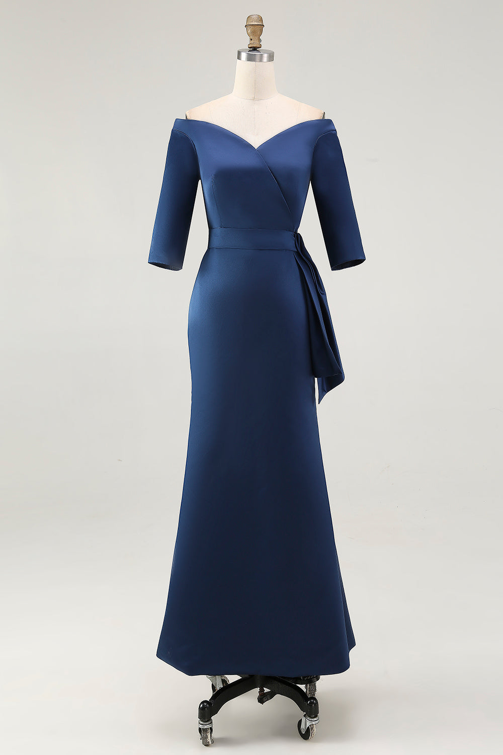 Navy Off the Shoulder Mermaid Long Mother of The Bride Dress with Sleeves