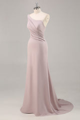 Khaki Satin One Shoulder Mermaid Long Formal Dress
