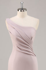 Khaki Satin One Shoulder Mermaid Long Formal Dress