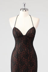 Black Spaghetti Straps Backless Formal Dress
