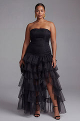 Eucalyptus Strapless Tulle Tiered Ruffles Formal Dress