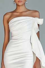 White Strapless Mermaid Long Formal Dress with Ruffles