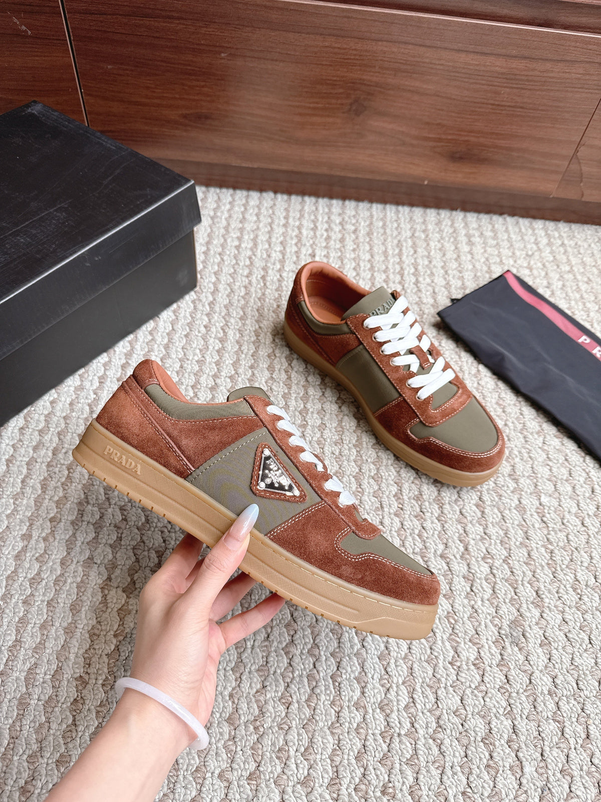 Prada Downtown Leather Suede Khaki