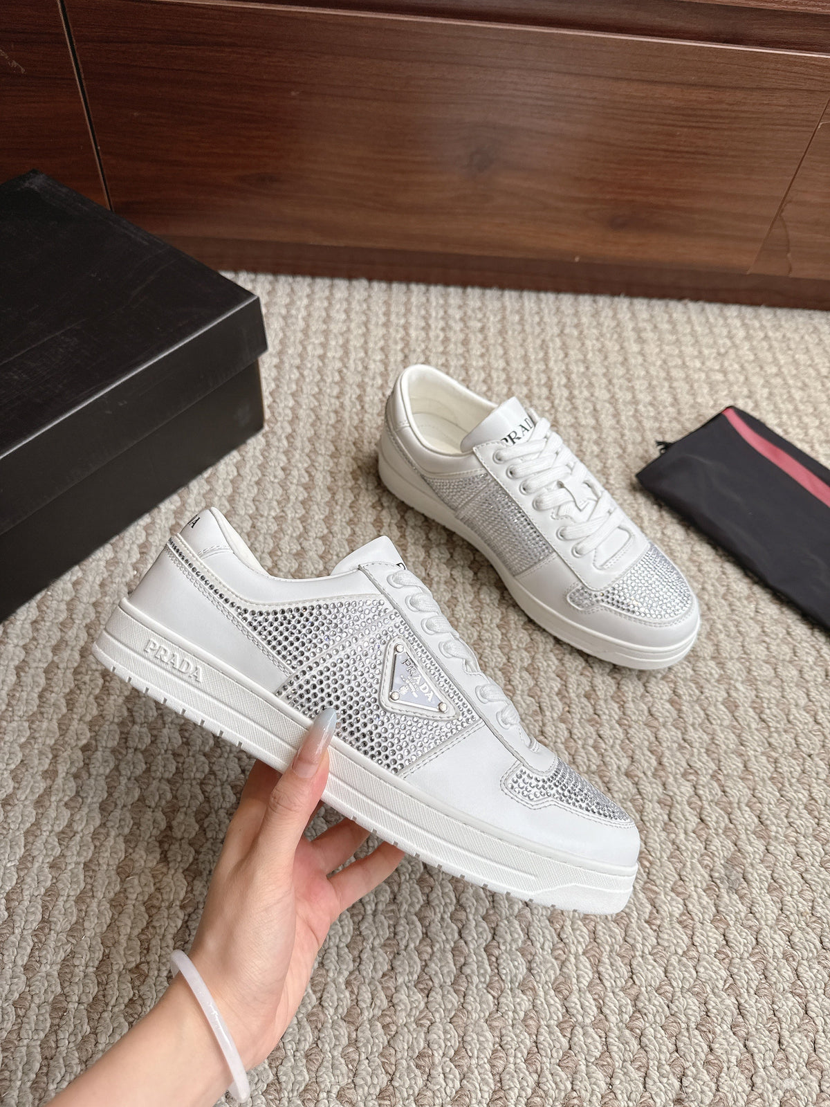 Prada Downtown Leather White Diamond