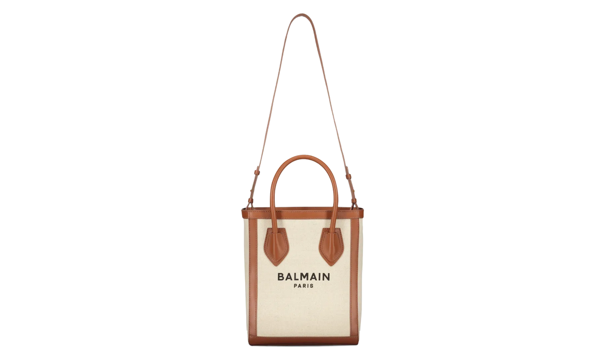 Leather Trimmed Canvas Tote Bag Beige FN6FB661TCFN GEM