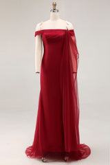 Cabernet Off the Shoulder Mermaid Tulle Long Military Ball Dress