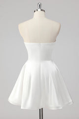 Simple White A-Line Strapless Little White Graduation Dress