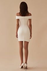 Satin White Off the Shoulder Bodycon Short Graduation Dress