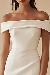Satin White Off the Shoulder Bodycon Short Graduation Dress