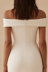 Satin White Off the Shoulder Bodycon Short Graduation Dress