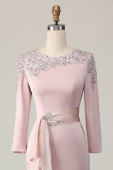 Blush Sheath Long Lace Mother Of The Bride Dress with Sleeves