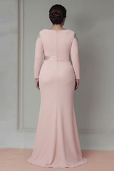 Plus Size Blush Sheath Lace Long Mother Of The Bride Dress with Sleeves