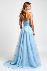 Sky Blue Long A Line Chiffon Bridesmaid Dress