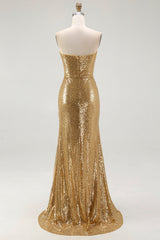 Sparkly Gold Mermaid Long Sequins Formal Dress with Slit