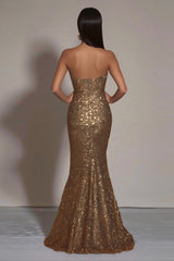 Sparkly Gold Mermaid Long Sequins Formal Dress with Slit