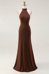 Simple Coffee Satin Mermaid Long Formal Dress