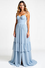 Sweetheart Sky Blue Backless Long Bridesmaid Dress