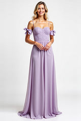 Purple Chiffon Long Spaghetti Straps Bridesmaid Dress