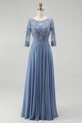 Dusty Blue Illusion Neck Plus Size Long Mother of the Bride Dress