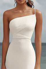 White Chiffon Sheath Bodycon Long Rehearsal Dinner Dress