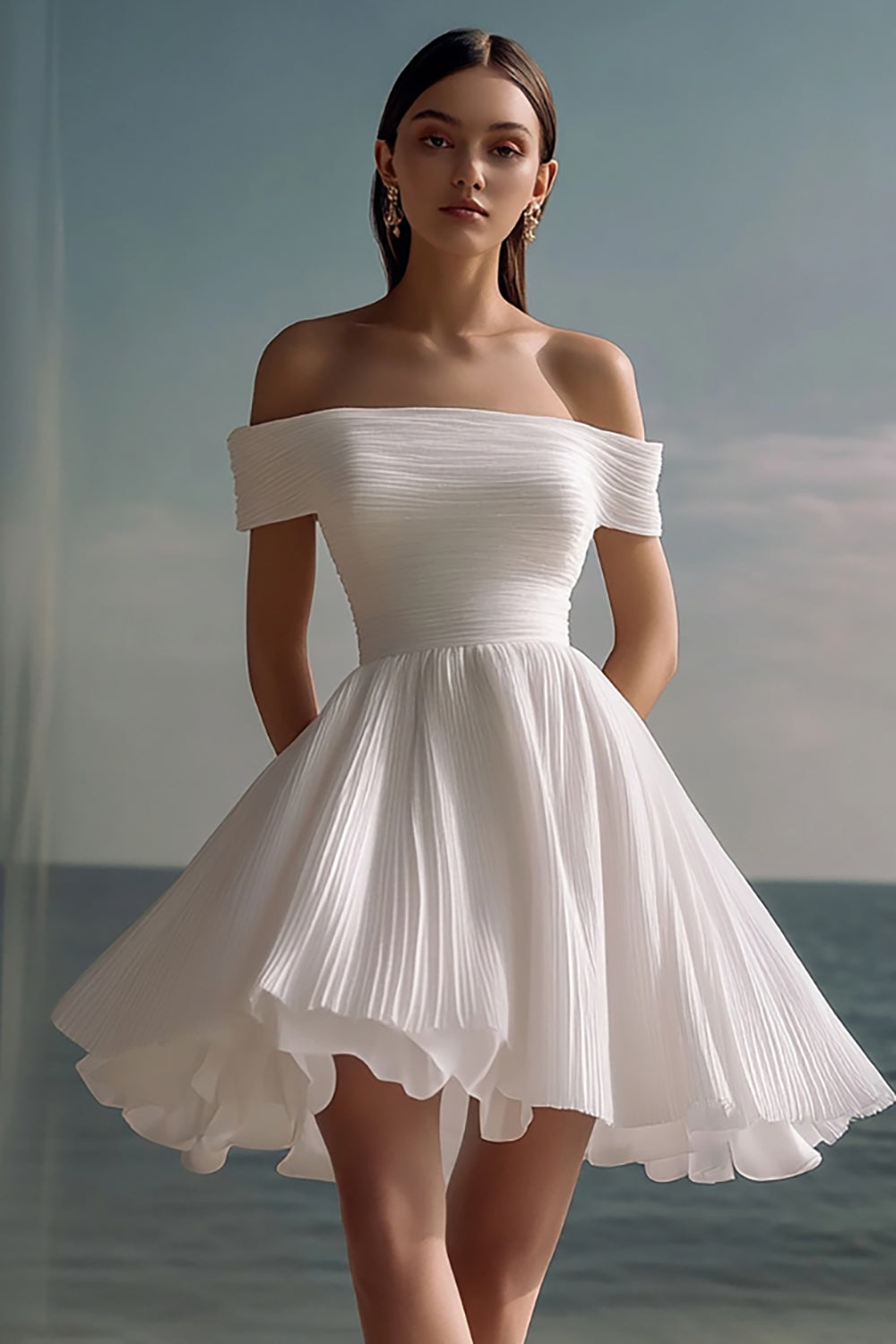 White A Line Mini Off the Shoulder Graduation Dress