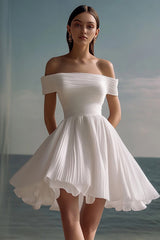 White A Line Mini Off the Shoulder Graduation Dress