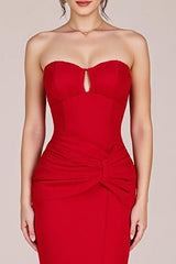 Red Strapless Sheath Long Backless Formal Dress with Slit