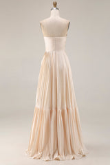 Champagne Strapless A Line Long Wedding Guest Dress