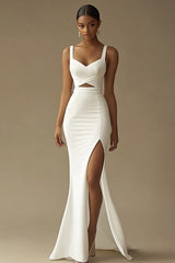 White Sweetheart Long Mermaid Rehearsal Dinner Dress with Slit