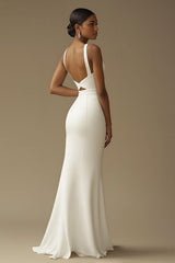 White Sweetheart Long Mermaid Rehearsal Dinner Dress with Slit