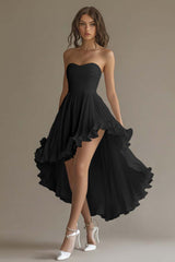 White Chiffon A Line High-Low Engagement Dress with Ruffles