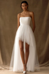 White Strapless Tulle High-Low A Line Graduation Dress