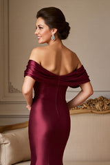 Burgundy Mermaid Long Satin Mother of the Bride Dress