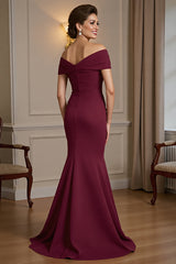 Burgundy Satin Off the Shoulder Mermaid Long Mother of the Bride Dress