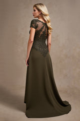 Olive V-Neck Appliques A Line High-Low Mother of the Bride Dress