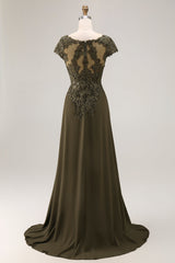 Olive V-Neck Appliques A Line High-Low Mother of the Bride Dress