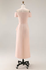 Apricot Sheath Ruched Long Mother of the Bride Dress with Short Sleeves