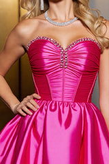 Fuchsia Satin A Line Strapless Short Corset Homecoming Dress