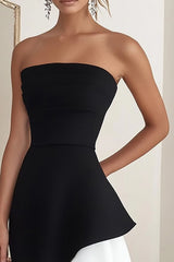 Black White Sheath Square Neck Short Cocktail Dress with Ruffles