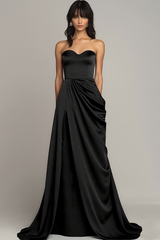 Peacock Satin A Line Long Strapless Formal Dress with Slit