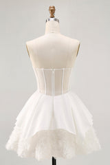 White Corset Strapless Tiered Short Homecoming Dress with Ruffles
