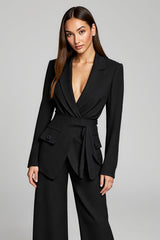 Black Peak Lapel 2 Piece Long Sleeves Business Suits with Sash