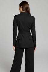 Black Peak Lapel 2 Piece Long Sleeves Business Suits with Sash