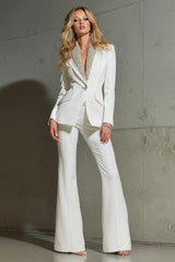 Sparkly 2 Piece White Shawl Lapel Prom Suits with Sequins