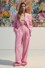 Pink Peak Lapel Satin 2 Piece Women Prom Suits with Pockets