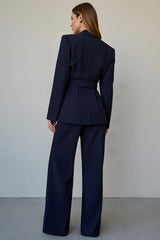 Navy Satin 2 Piece Single Breasted Business Suits