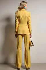 Yellow One Button 2 Piece Notched Lapel Business Suits with Sleeves