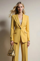 Yellow One Button 2 Piece Notched Lapel Business Suits with Sleeves